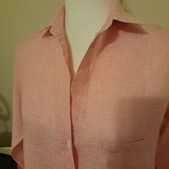 Grayson Women's Buttondown Linen Shirt Pink Excellent Condition Size XS - Picture 3 of 11